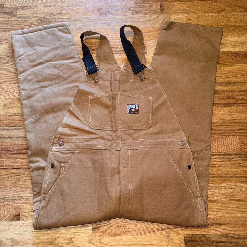 VTG THERMAL-TUFF STEINER INSULATED BIB OVERALLS TAN - BROWN DENIM Size Large NEW